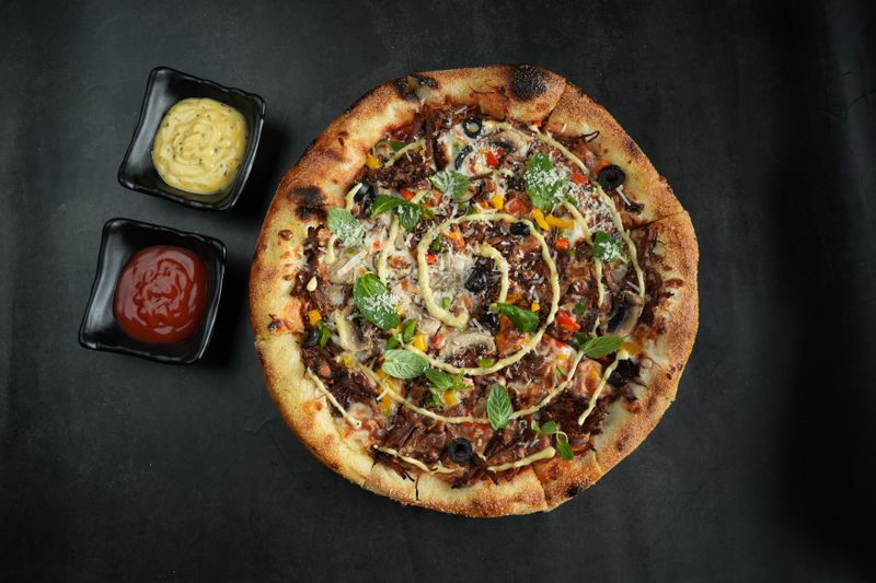 Veggie garden pizza with colorful vegetables